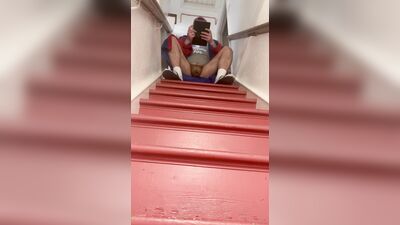 I jerk off on the stairs at home