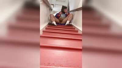 I jerk off on the stairs at home