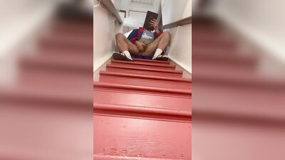 I jerk off on the stairs at home