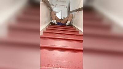 I jerk off on the stairs at home