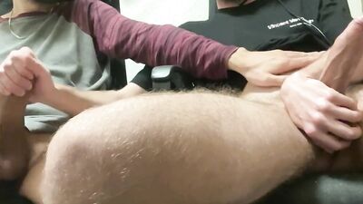 we jerk each other off, we cum