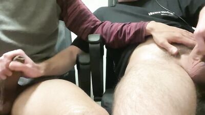 we jerk each other off, we cum