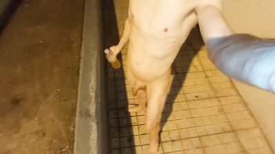 Nude piss shower in public and cum