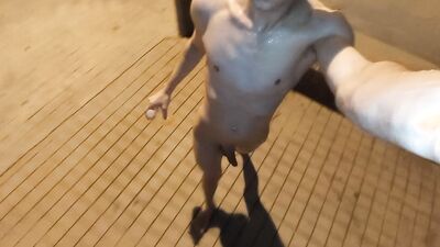 Nude piss shower in public and cum