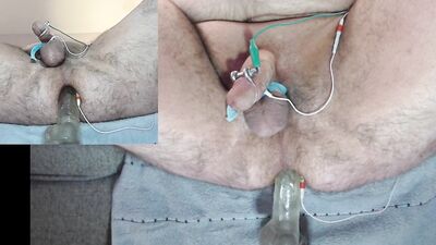 Estim going, dildo in my ass, just leaking precum all over the place