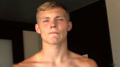 Athletic twink is stroking his prick in front of the camera
