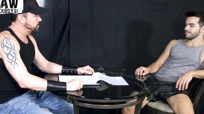 Horny masked bloke is playing with his mate's big dick