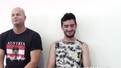 Bearded chap sucks mate's willy and gets fucked from behind