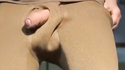 Amateur mature dude is stroking his cock on the stairs