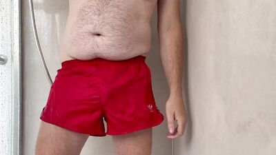Wanking and Destroying My vintage adidas shorts in the shower