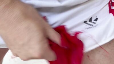 Wanking and Destroying My vintage adidas shorts in the shower