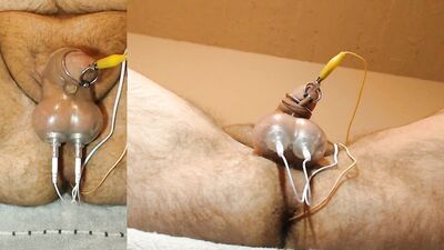 Trying out my new estim gear - Part 2: BDSM ball fetish with a toy and a hot load