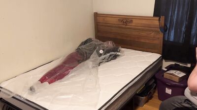 Jan 8 2023 - VacPacked in my leather biker jacket with PVC aprons