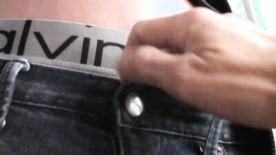Cool guy jerks his cock casually in front of the camera and cums gigantically