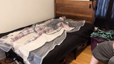 Feb 19 2023 - A very relaxing session in the vacbag with my spinal brace, C-Collar & PVC Aprons