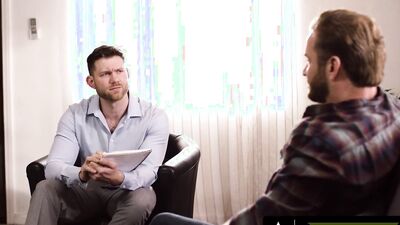 Therapist Caden Jackson Lures Conflicted Straight Bruce Jones to Anal Craving with her Hairy Bareback Skills