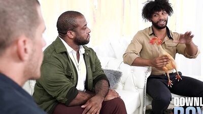 Tony Genius and his boys share a juicy ass and start fucking hard in a wild interracial threesome