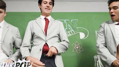 TWINKPOP - Damian Nigh Gets Spit Roasted In Classroom By Luke Connors And Jake Preston