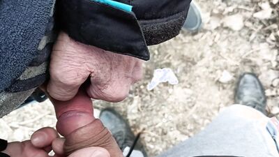 Old man fucks my foreskin - enjoying uncut cock - cum on uncut dick