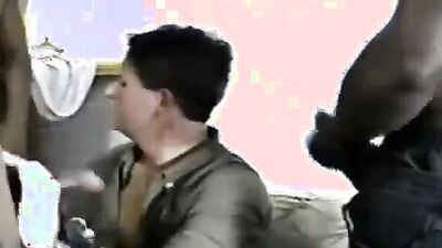 Amateur black couple indulges in interracial bukkake orgy