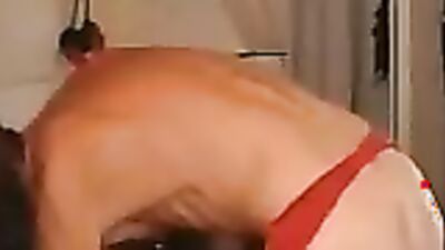 Wild three-way with a crossdresser in stockings & suspenders