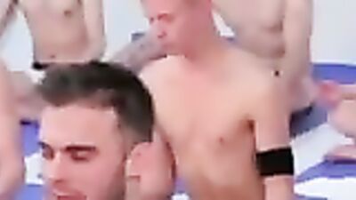 Watch as hot yoga hunk and his group of buddies get down and dirty in a wild gangbang