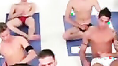 Watch as hot yoga hunk and his group of buddies get down and dirty in a wild gangbang