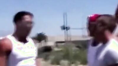 Watch this stud get his ass destroyed by a group of horny guys in a wild bareback gangbang