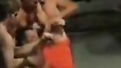 Behind the bars: Muscular hunk enjoys group sex with a group of guys