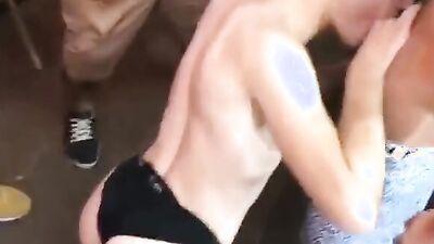 Muscular Russian stud goes bareback in a wild group sex with hot Latin and black babes