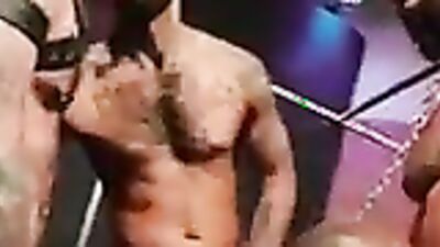 Interracial gangbang with bear, gangbanged by muscle guys in pig Week Orgy