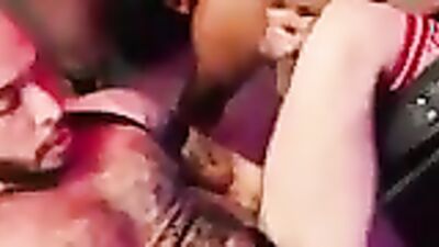 Interracial gangbang with bear, gangbanged by muscle guys in pig Week Orgy