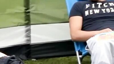 Wild party with multiple partners outdoors - public orgy