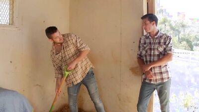 Boss Catches workers fucking on the farm & joins in for a wild bareback threesome with Mark Long, Dante Colle, and Elliot Finn