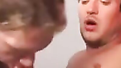 Watch these two guys take turns riding the little train bareback in a wild threesome