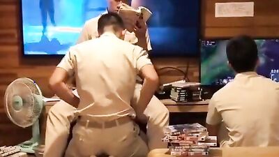 Young Chinese boys go wild after work with a hot threesome