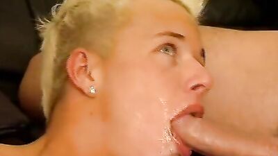Hot blonde teen gets double penetrated by two guys in a wild threesome