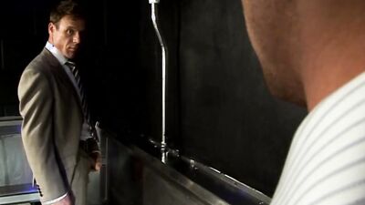 Korben David & Rick Bauer in a steamy threesome in the restroom