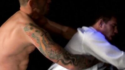 Korben David & Rick Bauer in a steamy threesome in the restroom