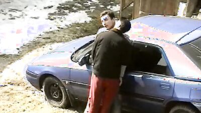 Hot young studs share a road trip and take turns in anal threesome action