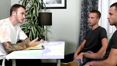 Christian, Sean, and Javier take turns on ExtraBrickDicks Couples Therapy, leading to a steamy threesome