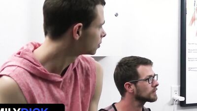 Stepdad watches as Doctor drills innocent boy's ass while stepdad watches in uniform
