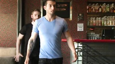 Landon Conrad and Sebastian Keys take control & dominate Bartender in bareback BDSM session