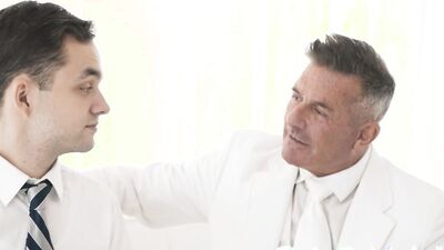 Marcus Rivers dominates and fucks his young slave, Suited DILF Master, bareback and kinky