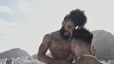 Andy Rodrigues dominates Markin Wolf with his big cock in a Rio rooftop bareback fuckfest