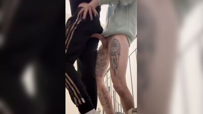 Two amateur sluts take turns on a big raw cock in public & get pounded hard
