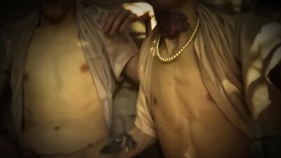 Hot tattooed couple goes wild on a bike ride and hangar