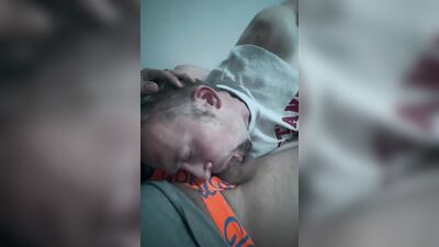 Amateur guy worships cock and swallows cum after deepthroating and giving a handjob