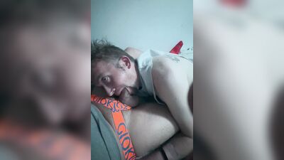 Amateur guy worships cock and swallows cum after deepthroating and giving a handjob