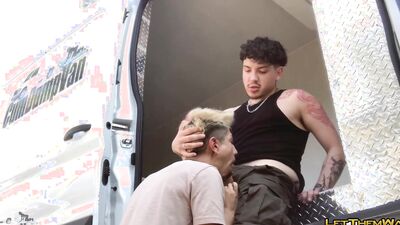 Latina stud caught on camera sucking and taking a load in his van